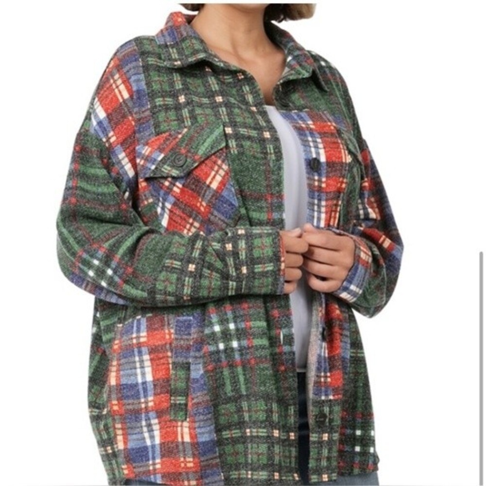 Shirt:  Zenana Plus Size Button Down Shirt - SHACKET - Picture 4 of 5